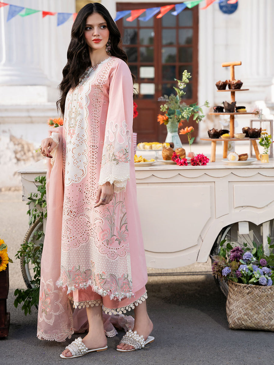 3 Piece Embroidered Lawn Shirt with Embroidered Organza Duppata BL 2585