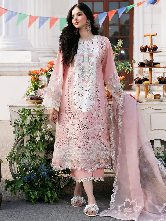 3 Piece Embroidered Lawn Shirt with Embroidered Organza Duppata BL 2585