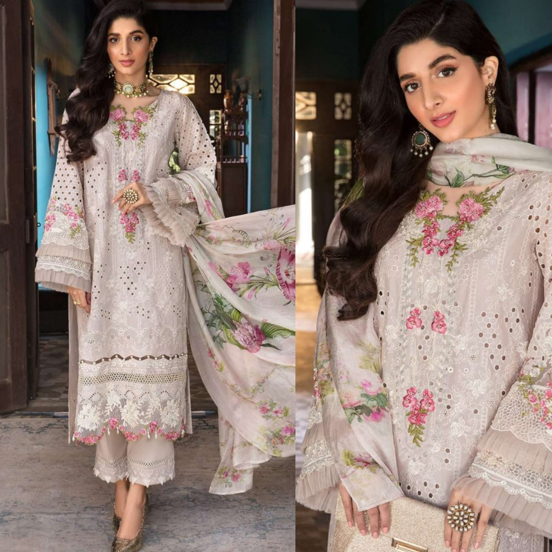 3 piece Embroidered Lawn Shirt with Digital Printed Poly Lawn Dupatta EL 12