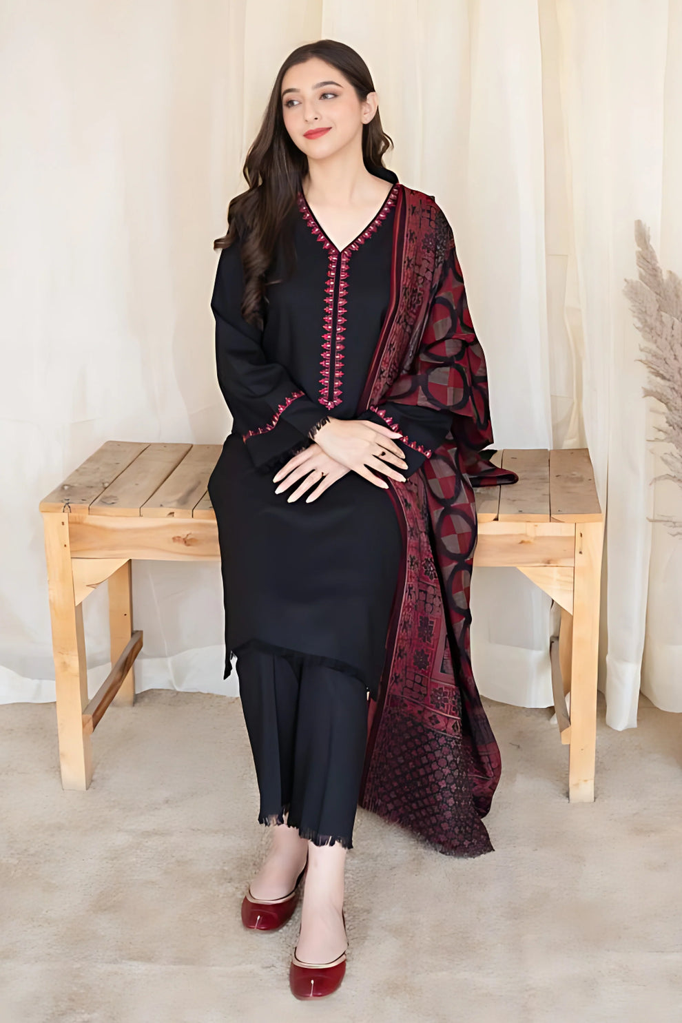 3 Piece Dhanak Shirt with Printed Wool Shawl MB 835