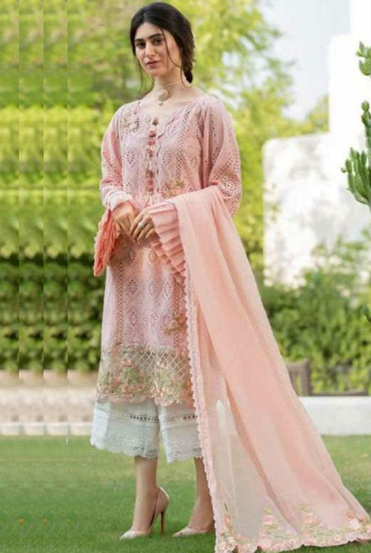 3 Piece Embroidered Lawn Shirt with Embroidered Bamber Chiffon Duppata CS 34