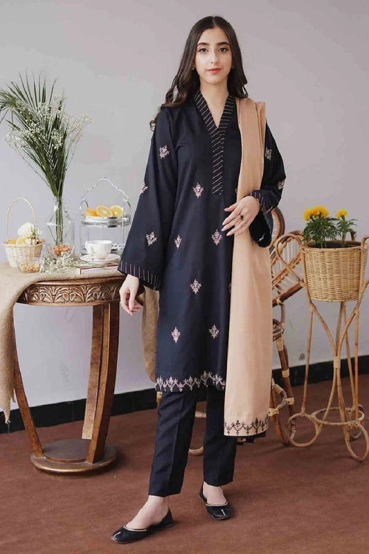 3 Piece Embroidered Dhanak Shirt with Embroidered Dhanak Dupatta NT 1135