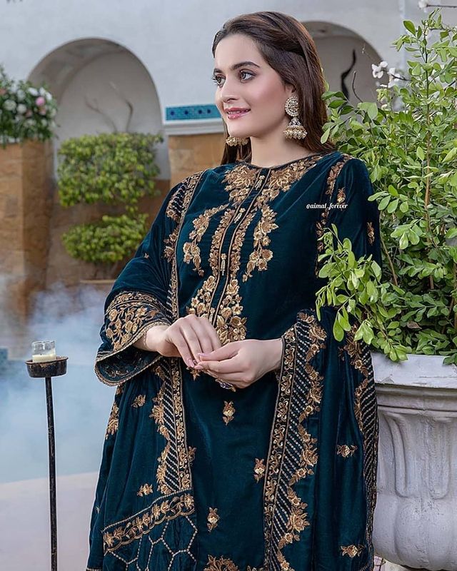 3 Piece Embroidered Velvet Shirt and Shawl with Silk Trouser MB 1060