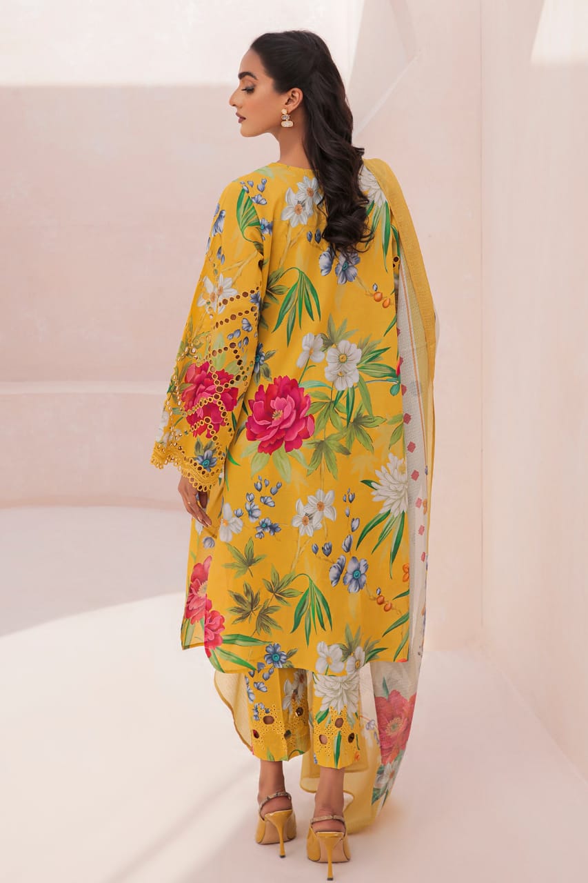 3 Piece Digital Printed Lawn Shirt with Chiffon Dupatta MB 605