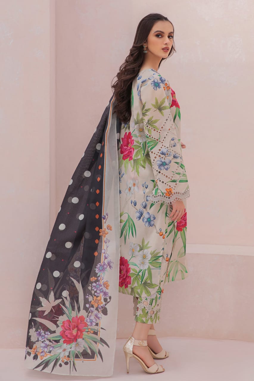 3 Piece Digital Printed Lawn Shirt with Chiffon Dupatta MB 602