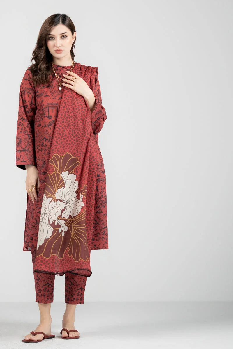 3 Piece Digital Printed Lawn Suit with Monar Dupatta