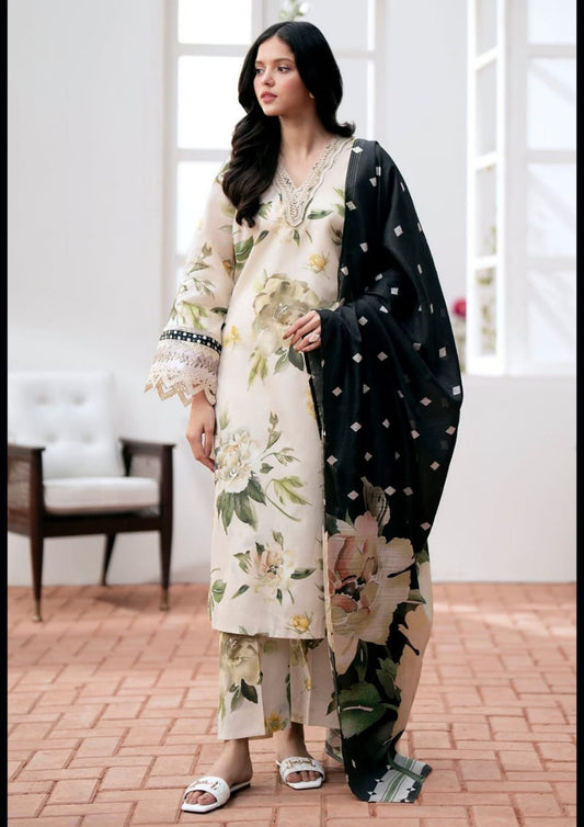 3Pc Digital Printed Lawn Shirt with Lawn dupatta BQ007