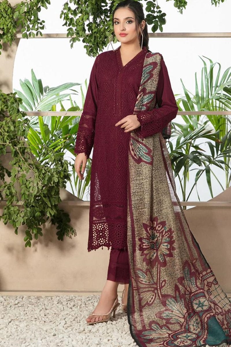 3 Piece Embroidered Lawn Shirt with Printed Monar dupatta CR 806