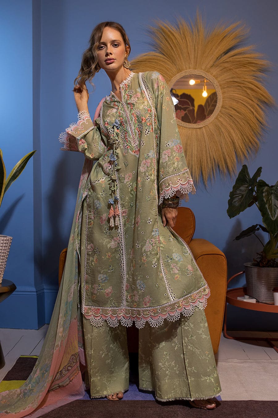 3 Piece Printed Lawn Shirt with Silk dupatta SN 15