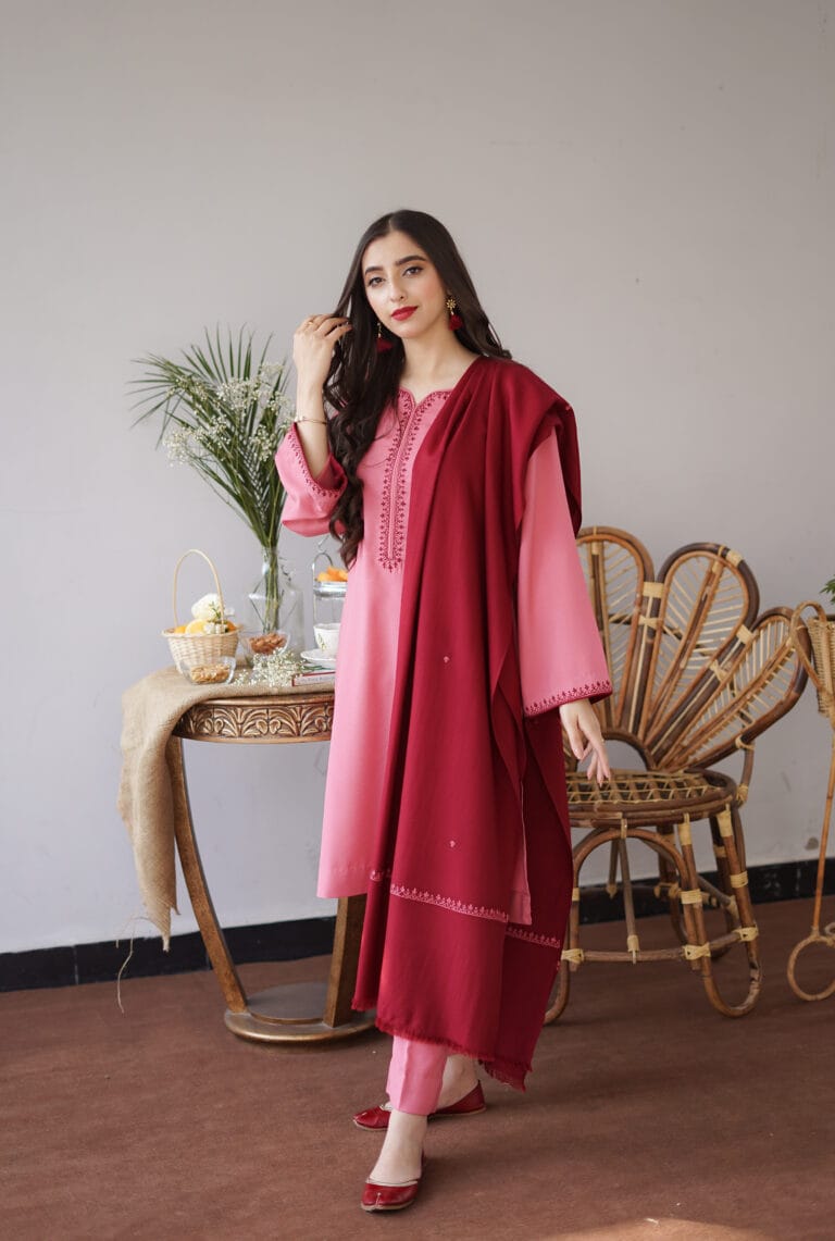 3 Piece Embroidered Dhanak Shirt with Dhanak Dupatta AS 15