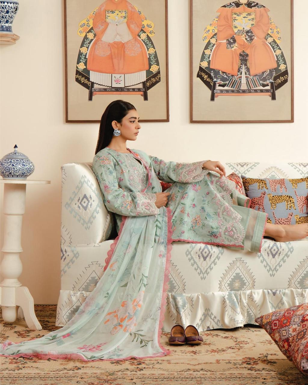 3 Piece Printed Lawn Shirt with Printed Chiffon Duppata AF 83