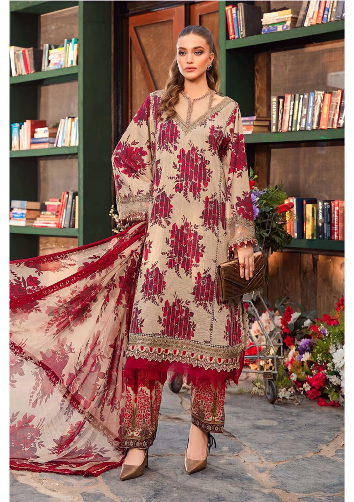 3 Piece Digital Printed Lawn Shirt with Printed Monar Dupatta MB 73