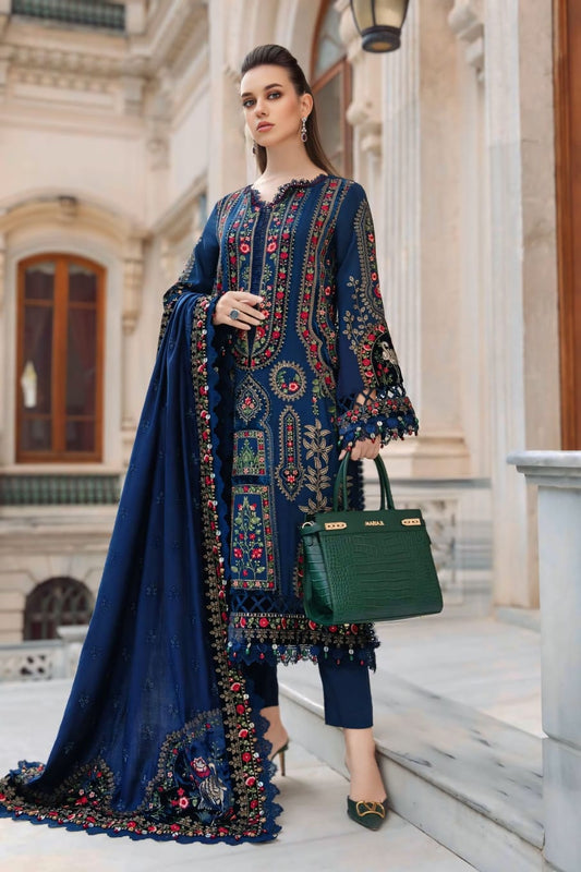 3 Piece Embroidered Dhanak Shirt with Embroidered Dhanak Shawl MB 965