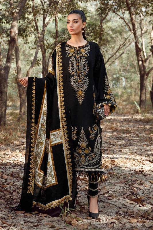 3 Piece Embroidered Dhanak Shirt with Printed Wool Shawl MB 700