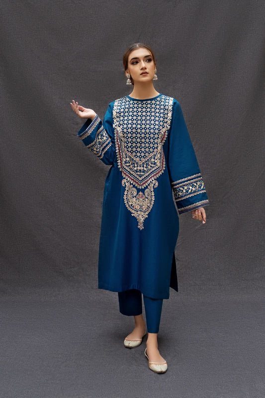 2 Piece Embroidered Dhanak Shirt and Trouser BA 69