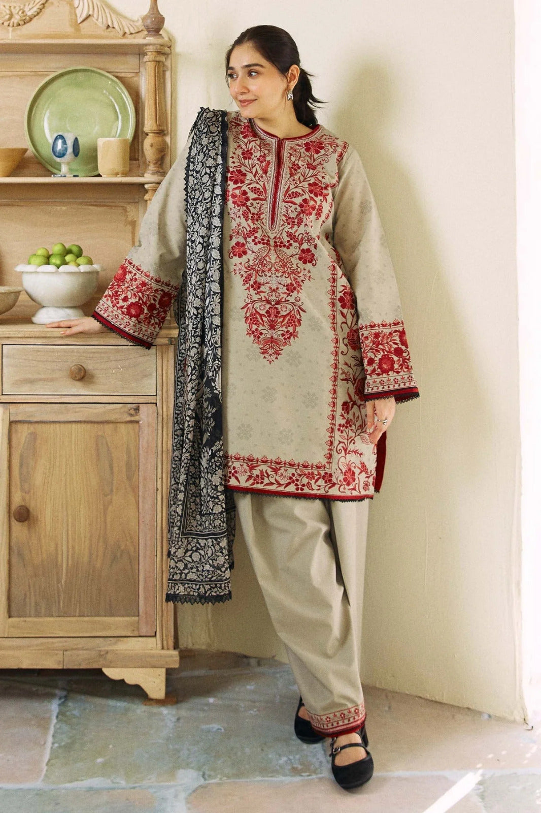 3 Piece Embroidered Lawn Shirt with Printed Dupatta ZS 57