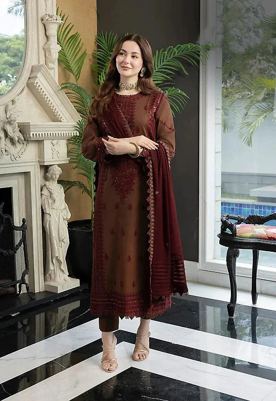 3 Piece Embroidered Dhanak Shirt with Embroidered Dhanak Dupatta AJ 56