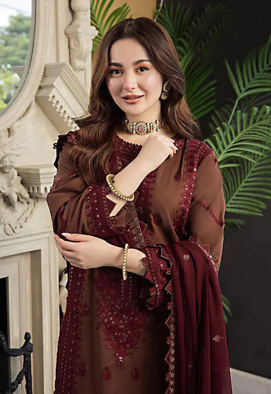 3 Piece Embroidered Dhanak Shirt with Embroidered Dhanak Dupatta AJ 56