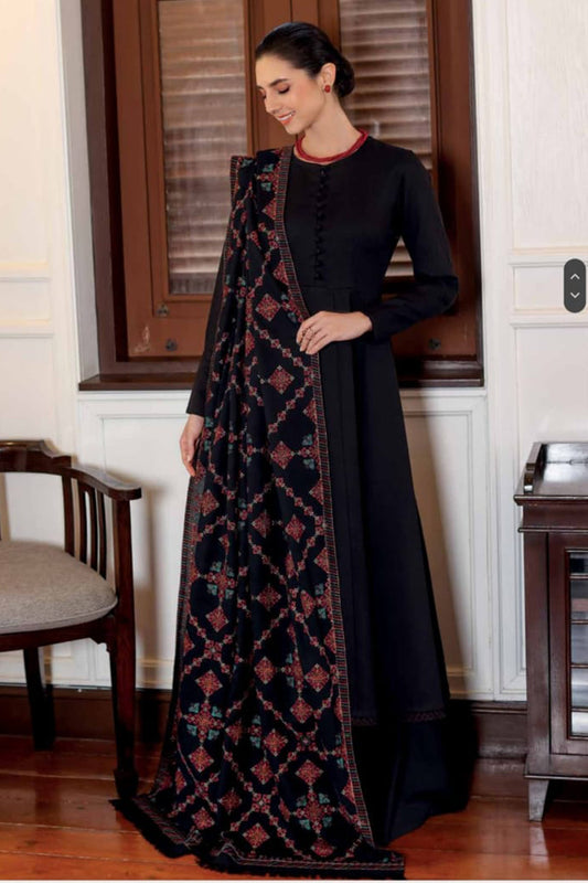 3 Piece Dhanak Shirt with Embroidered Shawl BR 740