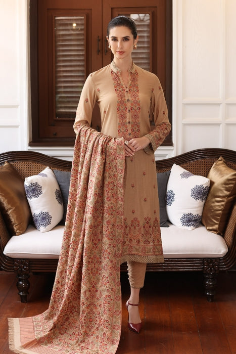 3 Piece Embroided Dhanak Shirt With Embroided Dhanak Shawl BR 685