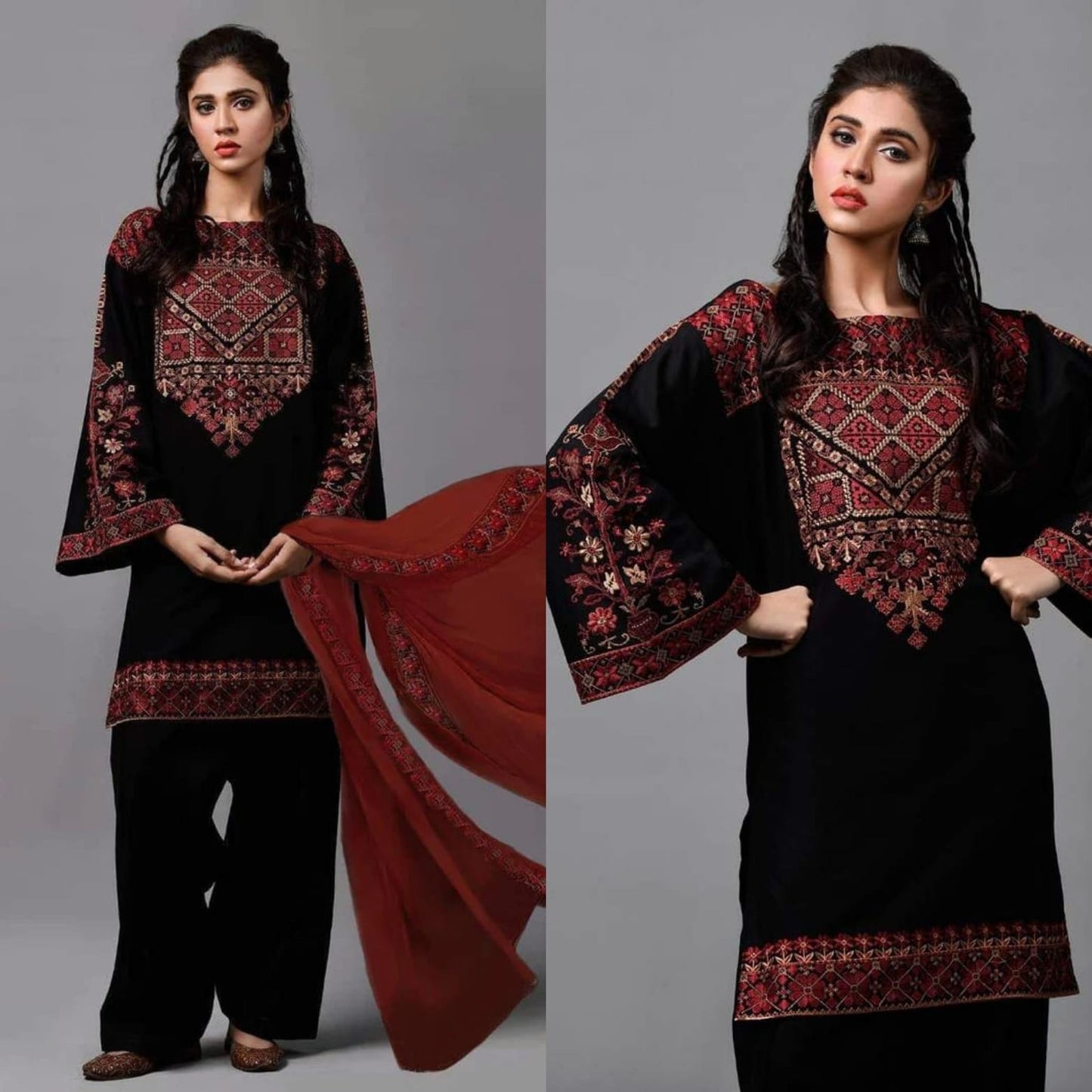 3 Piece Embroidered Lawn Shirt with Embroidered Chiffon Duppata KS 485