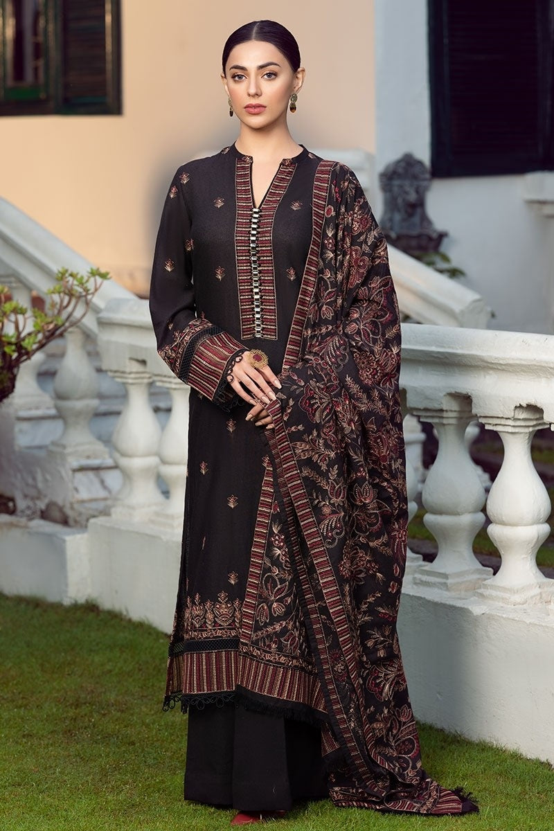 3 Piece Embroidered Dhanak Shirt with Embroidered Dhanak Shawl BR 1020