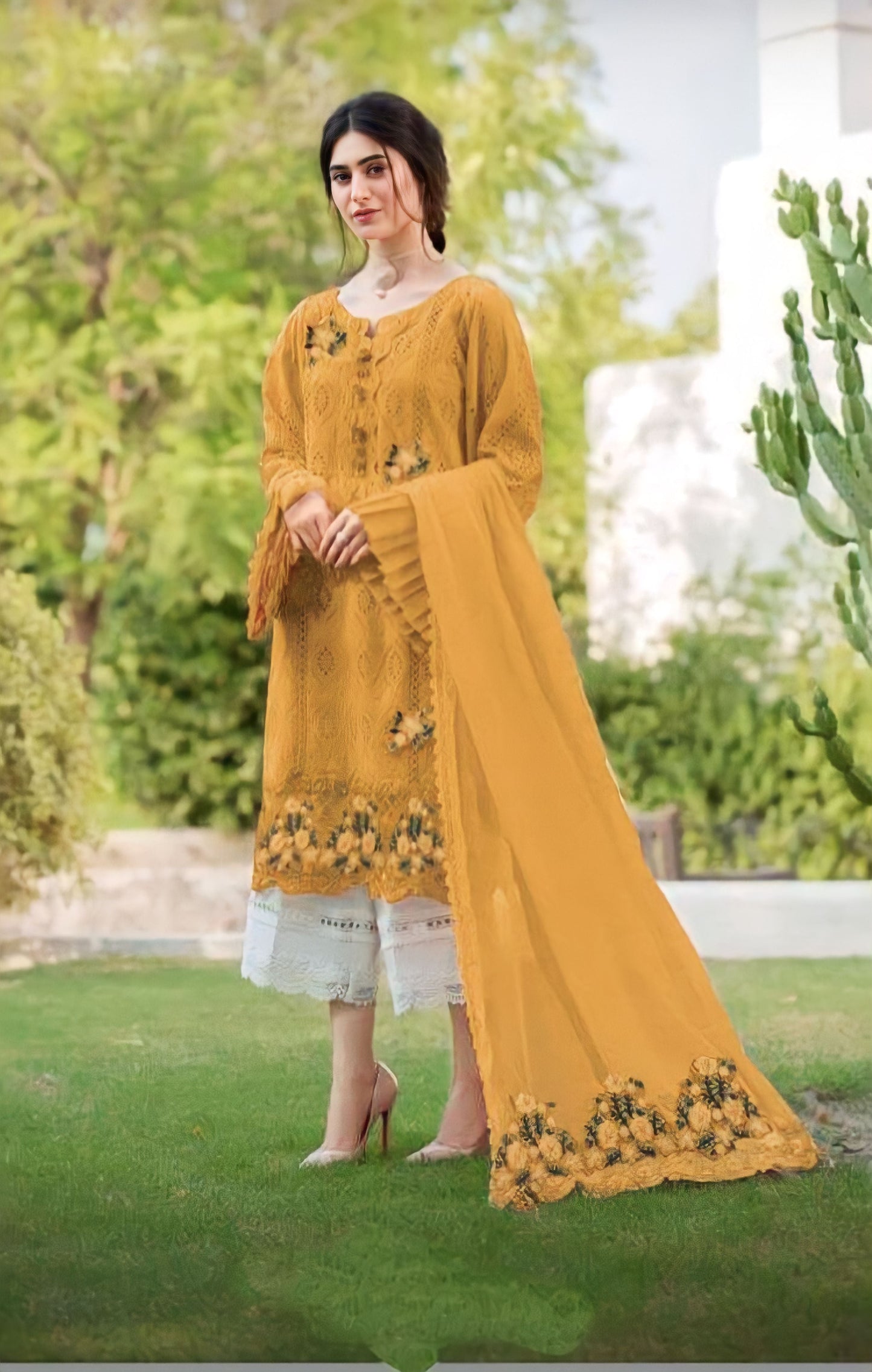 3 Piece Embroidered Lawn Shirt with Embroidered Bamber Chiffon Dupatta CS 02