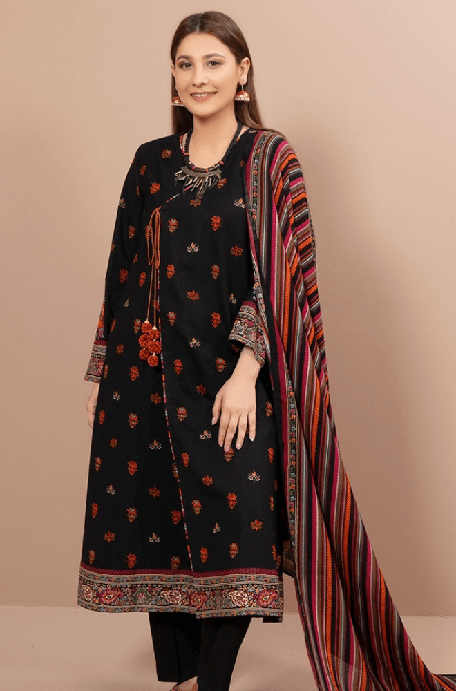 3 Piece - Unstitched Fully Embroided Dhanak Fabric With Wool Shawl KS 725