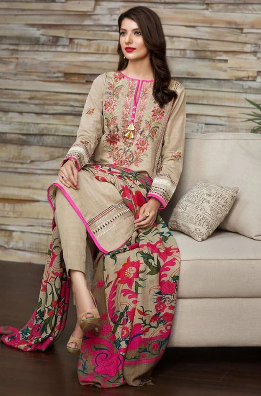 3 Piece Unstitched Fully Embroided Khaddar Fabric With Wool Shawl KH-20