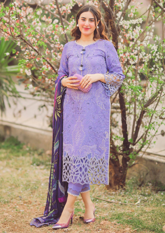 3 Piece Embroidered Lawn Shirt with Digital Printed Silk Dupatta MS 04