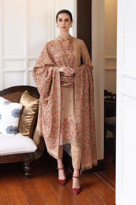 3 Piece Embroided Dhanak Shirt With Embroided Dhanak Shawl BR 685