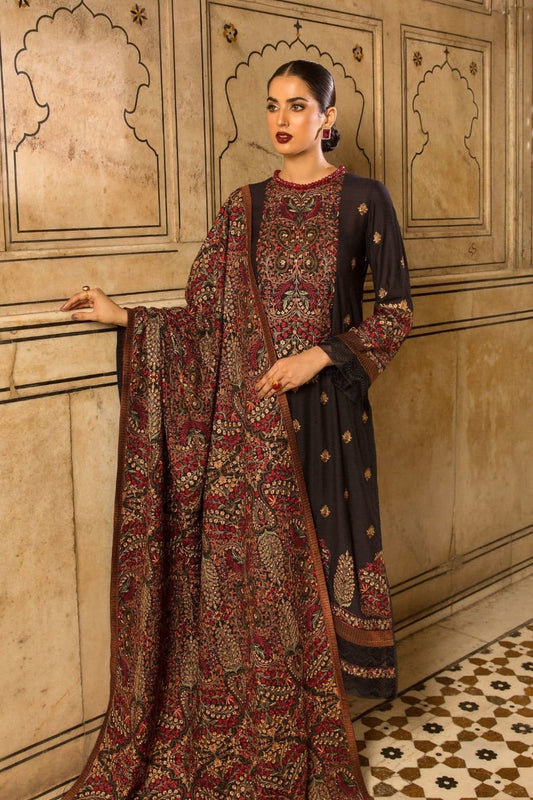 3 Piece Embroidered Dhannak Shirt with Embroidered Shawl BR 865