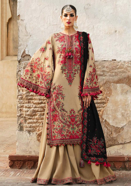 3 Piece Embroidered dhannak shirt with Embroidered dhannak shawl HR 690