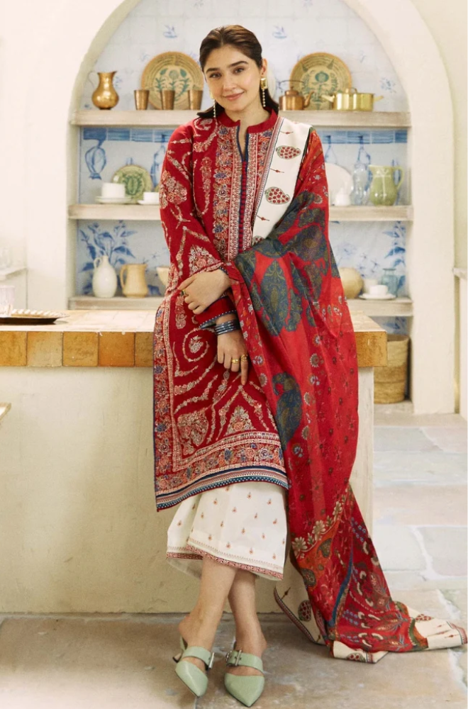 3 Piece Embroidered Lawn Shirt and Trouser with Printed Dupatta ZS 2550