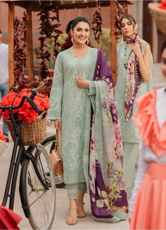 3 Piece Embroidered Lawn Shirt with Printed Silk dupatta MS 42