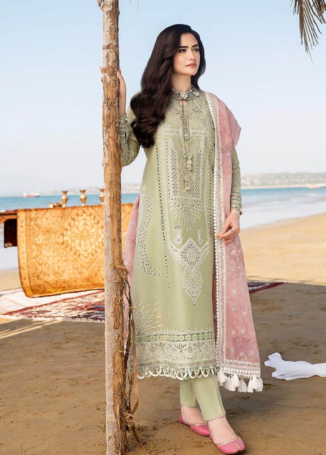 3 Piece Embroidered Lawn Shirt with Printed Organza Dupatta CH 10