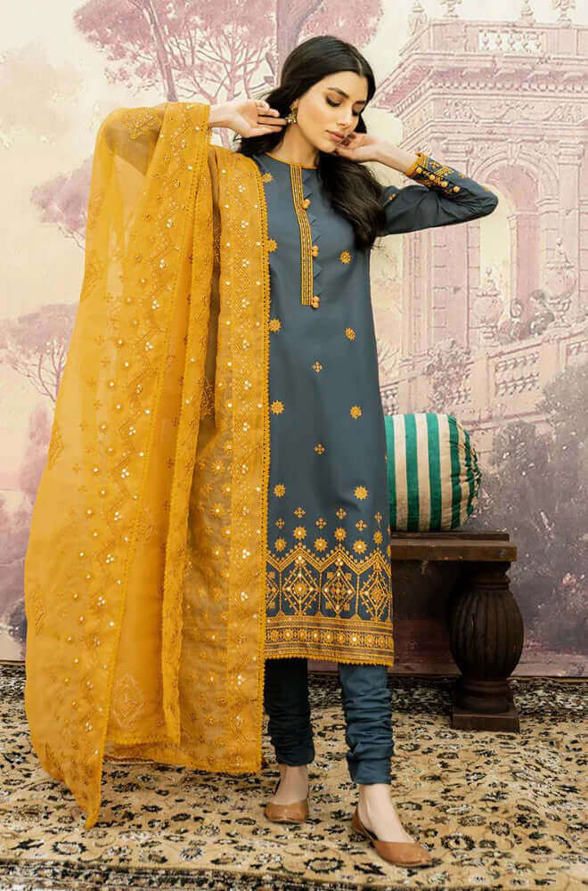 3 Piece Embroidered Lawn Shirt with Embroidered Organza Dupatta CS840